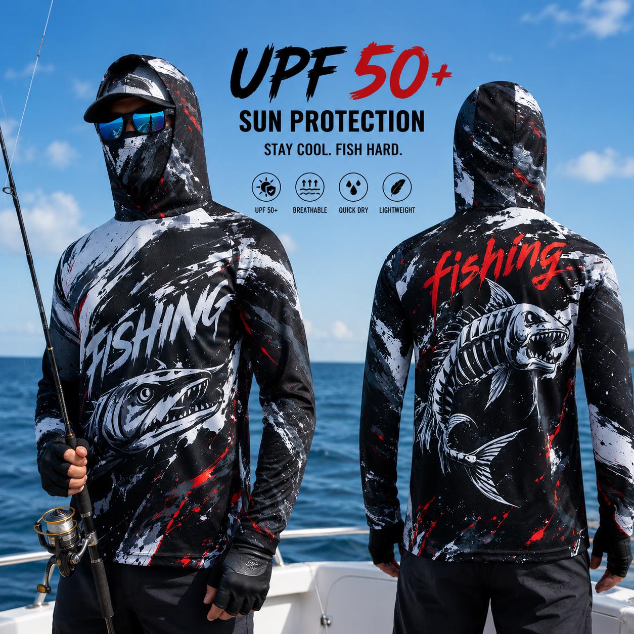 Camiseta de pesca de manga lar - Fishing Mask Sun Protection reseña y precio